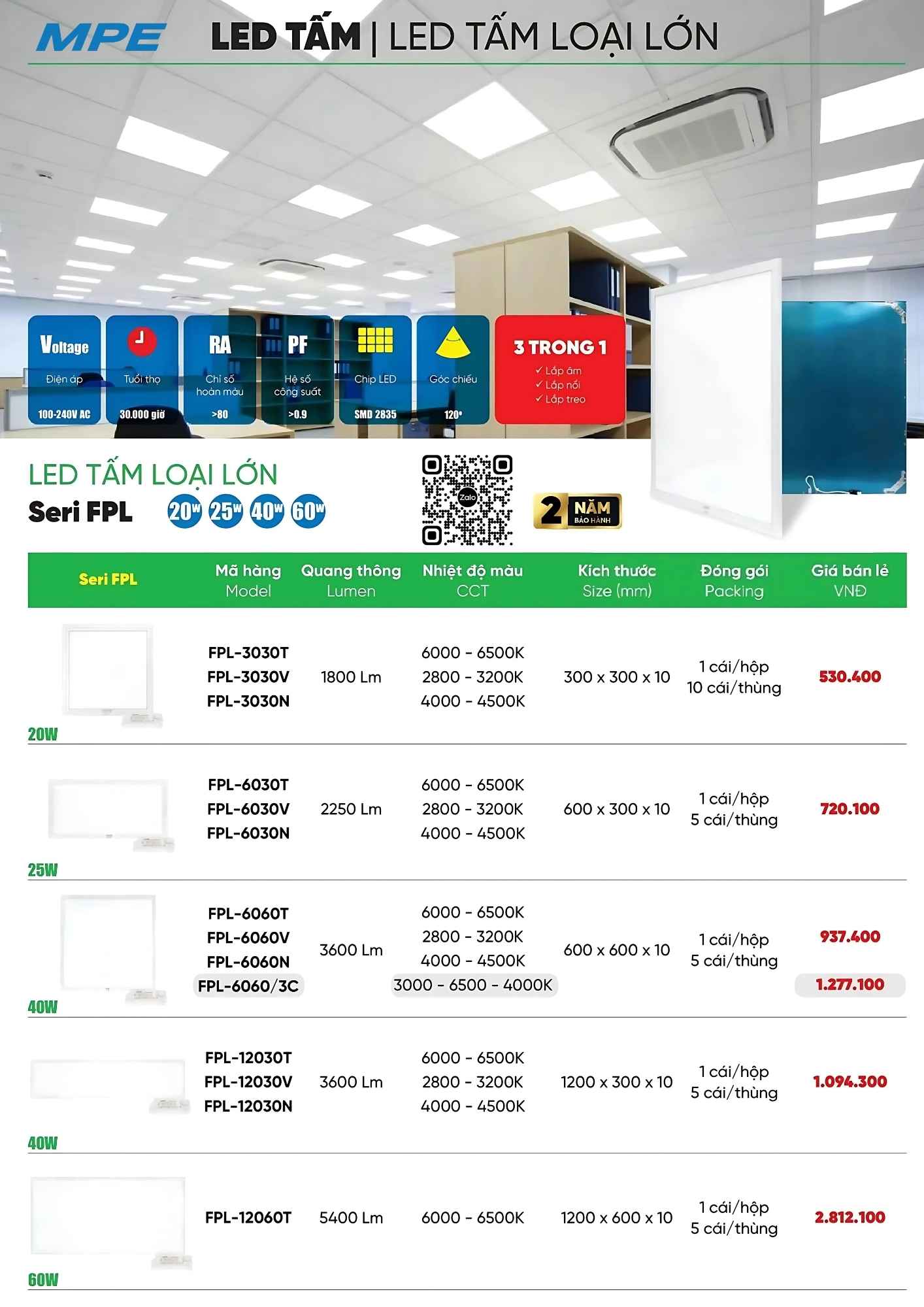 Đèn Led Panel MPE 600x600 - 40W chính hãng